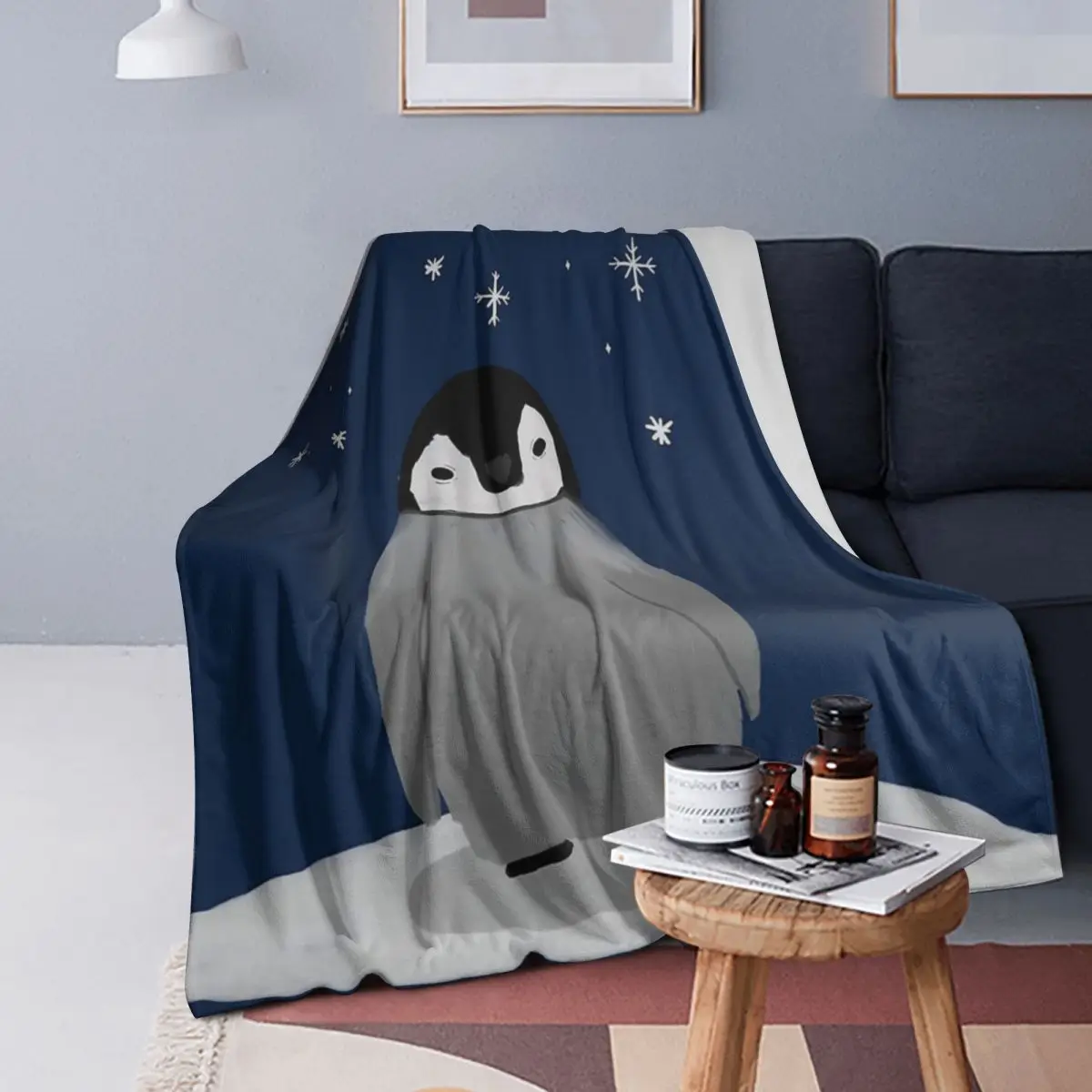 

Happy Little Penguin Blanket Soft Warm Flannel Throw Blanket Bedspread for Bed Living room Picnic Travel Home Sofa