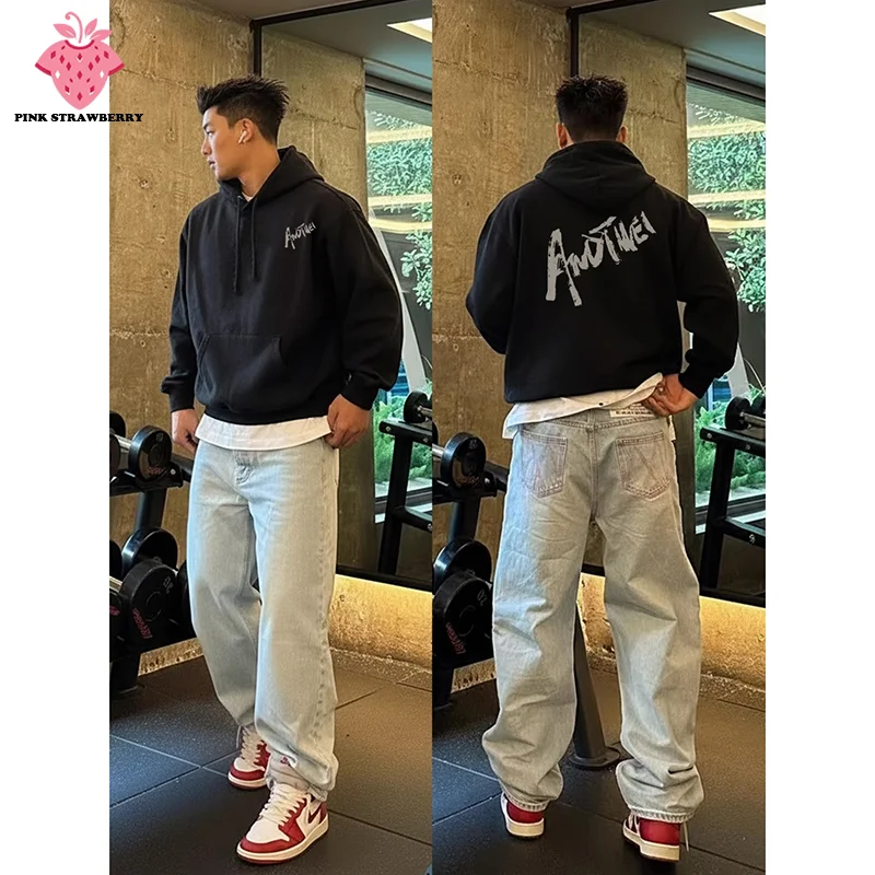 

Толстовка с буквенным принтом в американском стиле для мужчин, осень-зима 2025, новый хлопковый плюшевый пуловер большого размера, свободные топы Y2K, теплая мужская одежда ﻿