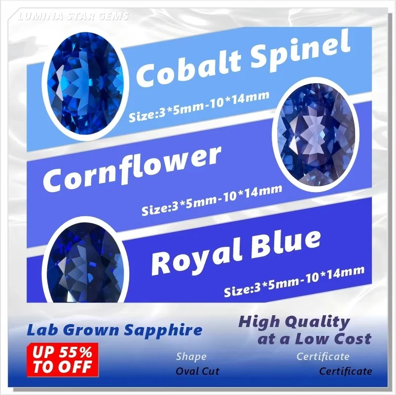 Lab Grown Sapphire Blue Color Gems Oval Cut High Quality For DIY Jewelry Setting&Custom Design Selectable Certificate