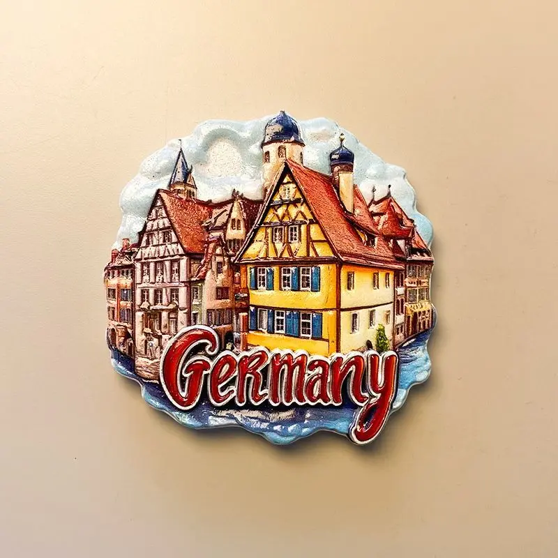 

German European Round Refrigerator Magnet, Cute Home Decor, Architecture and River View, Furniture Window Decoration Accessories