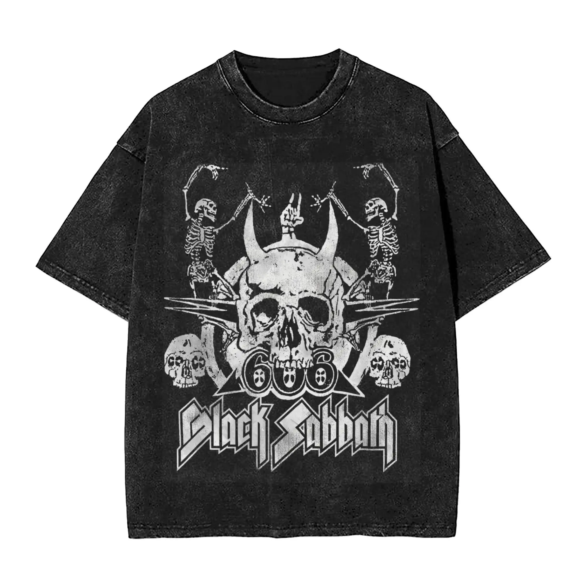 Vintage Black Sabbaths Rock Band Merch T-Shirts for Men Women Vintage Dancing Skeletons Washed Style Tee Shirt Clothes