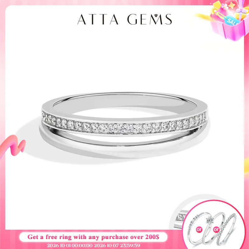 ATTAGEMS 100%925 Silver Moissanite Line Two Circle Rings 18k Gold Plated Simple Stackable Ring For Women Engagement Fine Jewelry