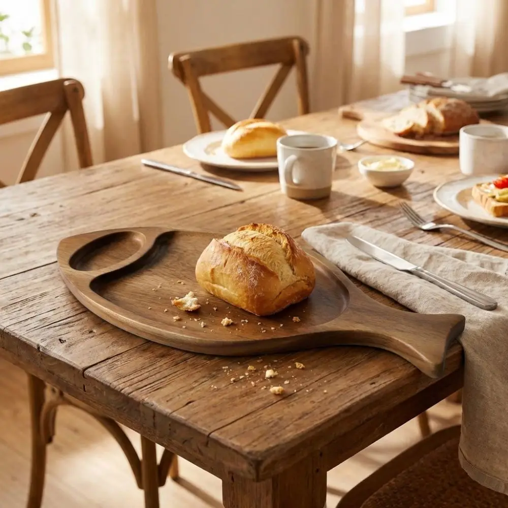 

Cakes Tray Natural Wooden Fish Dish Handmade Rustic Serving Platter Multipurpose Bread Tray Living Room
