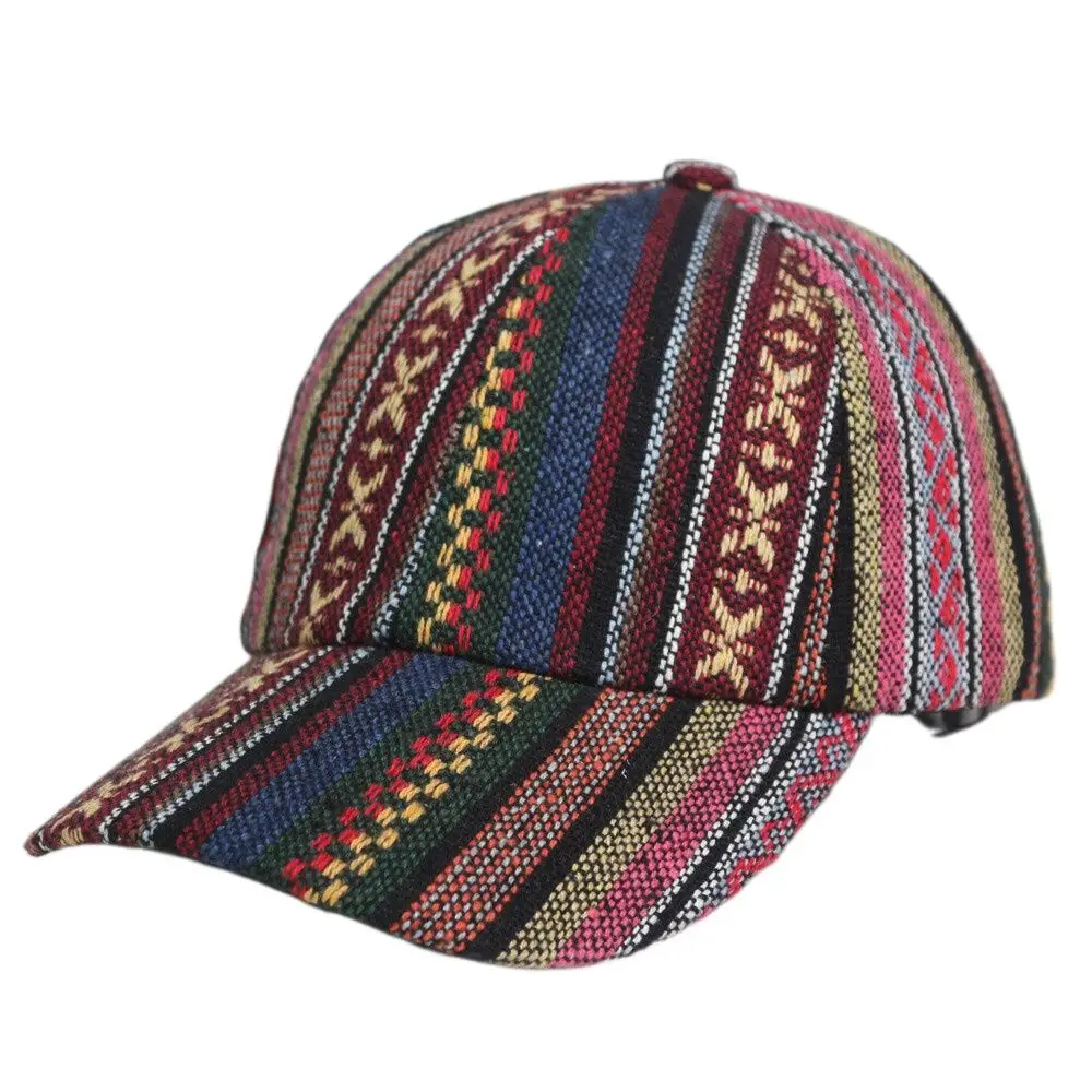 Women's Colorful Fashion Boho Hippie Hat Men's Retro Baseball Cap Striped Geometric Pattern