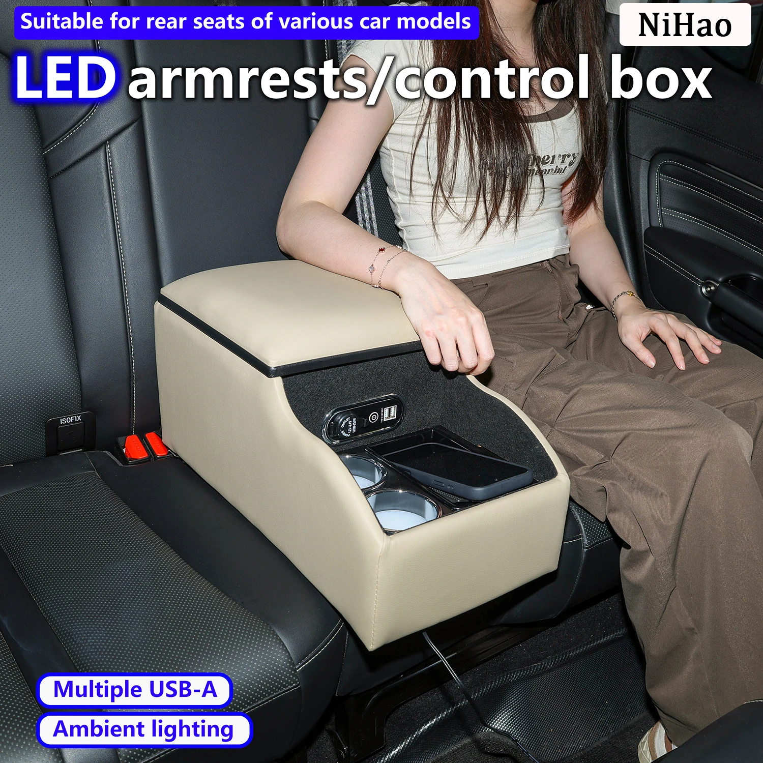 For MPV Car Back Seat Armrest Box Car Rear Center Armrest Universal Second Row Storage Box Foldable Console