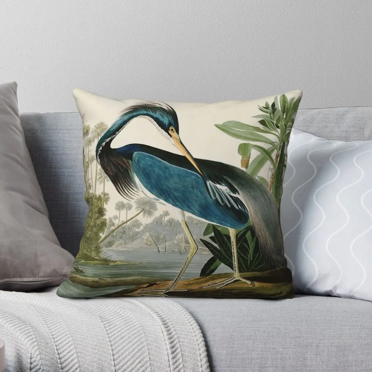 Louisiana Heron John James Audubon Square Pillowcase Polyester Linen Velvet Creative Zip Decor Bed Cushion Cover Wholesale