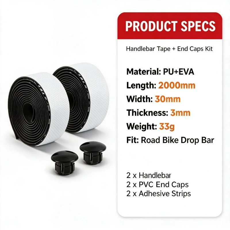 2PCS 3mm Bicycle Handlebar Tape Road Bike Gradient PU EVA Anti-slip Breathable Sweat-absorbing Damping Bar End Plugs Cycling