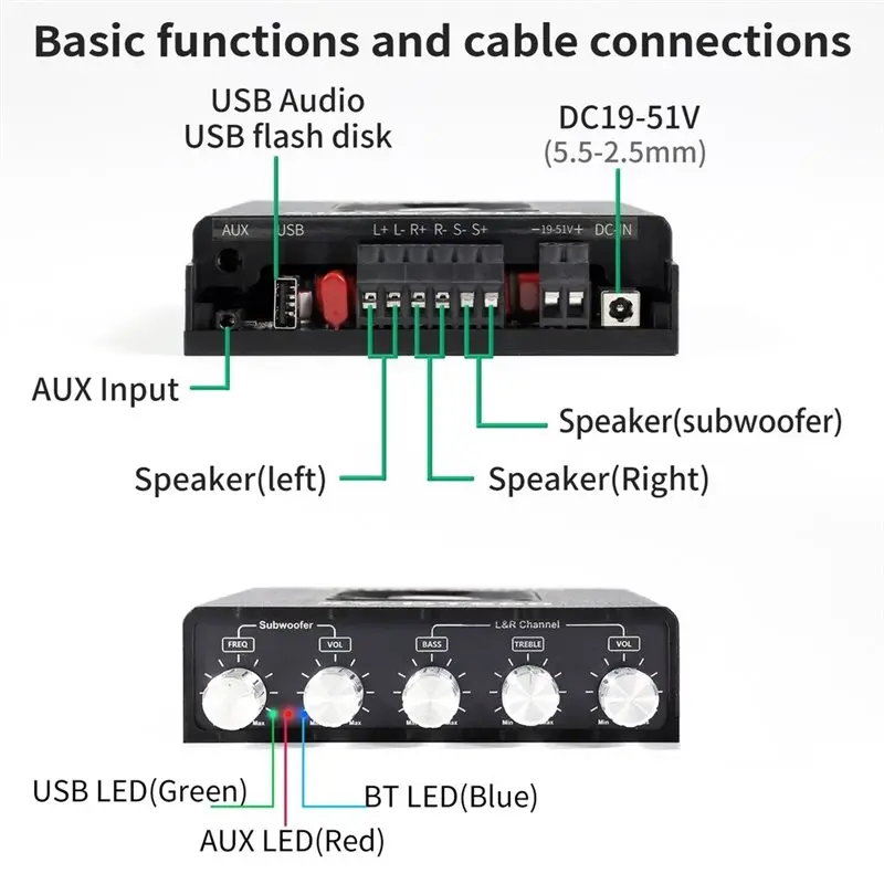 SQPP-XY-DT600 2.1 Channel Bluetooth Digital Amplifier 300Wx 2+600W For Home Audio Car DIY