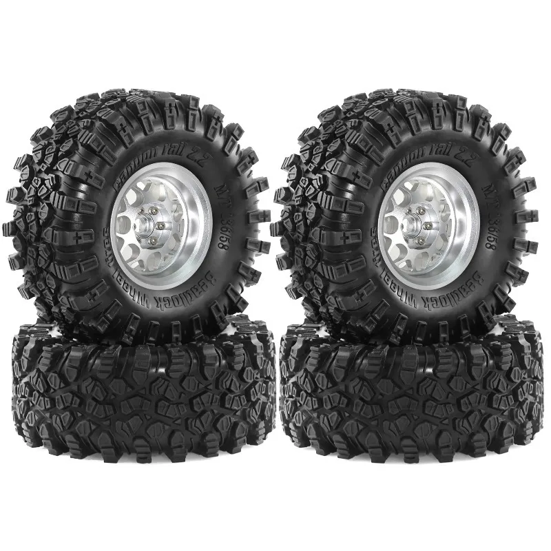 2.2in Crawler Car Tires & Metal Beadlock Wheel Rims Hex for 1/10 RC Car Axial SCX10 90046 AXI03007 D90 Trxs TRX4 Parts