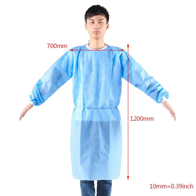 Disposable Isolation Gown with Elastic Knit Cuffs Breathable Non-Woven Covered Back Universal Size for treatment 10PCS