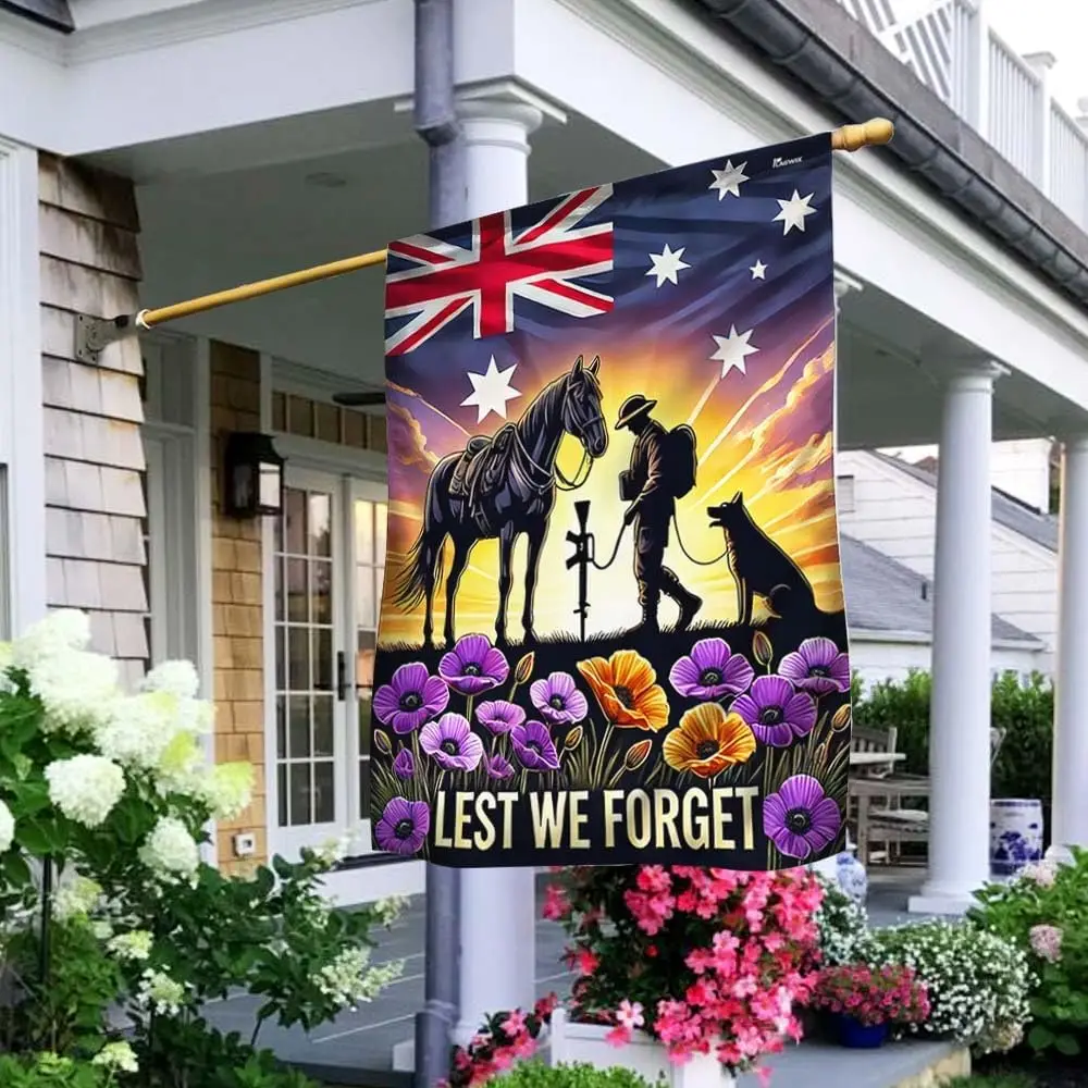 American Flag-Anzac Day Animals in War Purple Poppy Australia Flag MLN5174DNV, Garden Flag (11.5