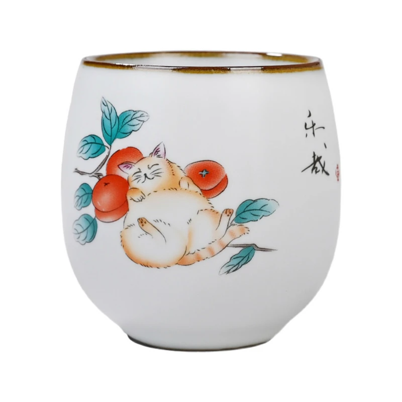 CHANSHOVA-Chinese Retro Style Crackle Ceramic Tea Cup, Small Coffee Cups, Cute Cat Tea Set, China Ru Kiln Porcelain H563, 100ml