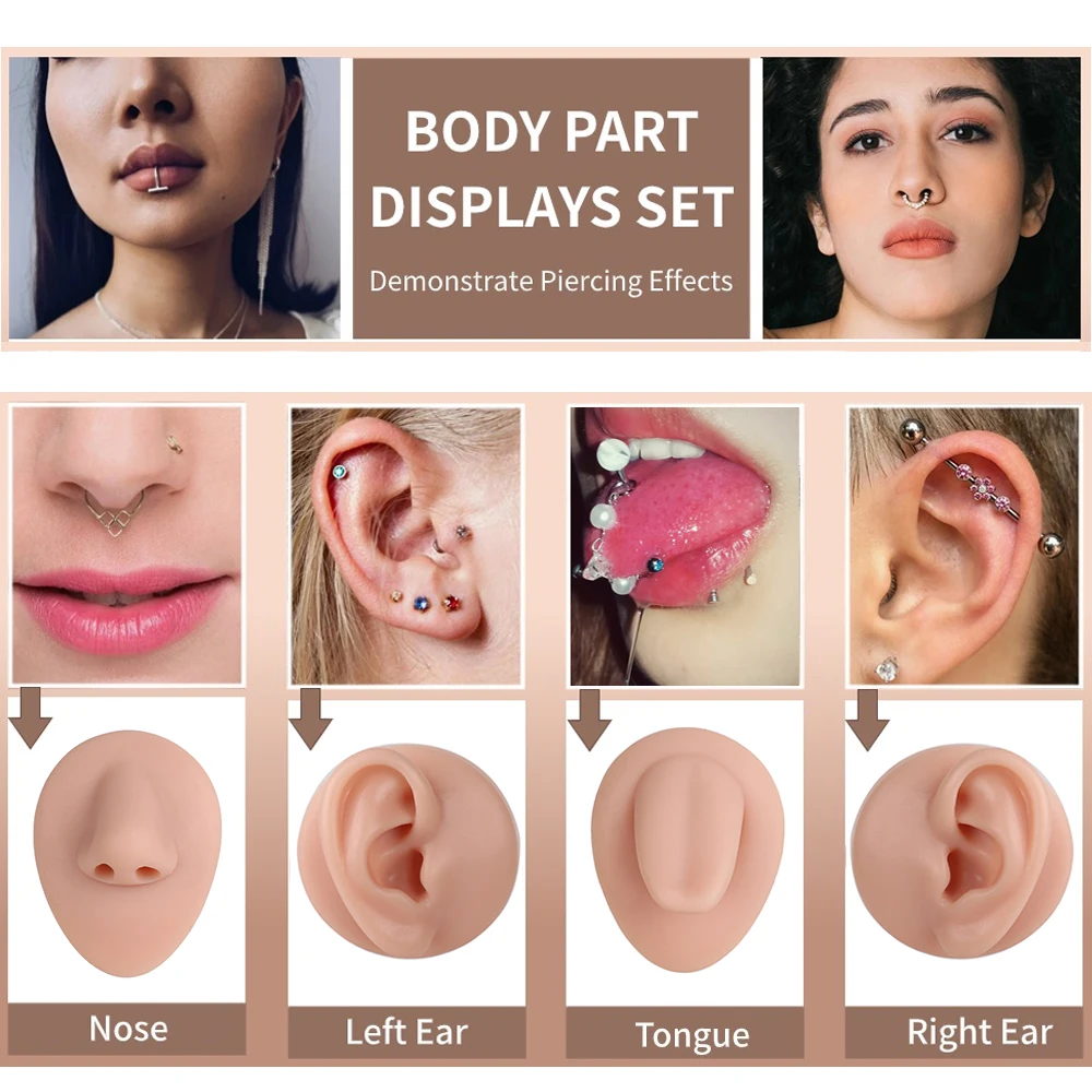 3D Tattoo Ear Nose Lips Tongue Simulation Silicone Practice Skin Beginner Tattoo Facial Features Practice Skin Fake Skin