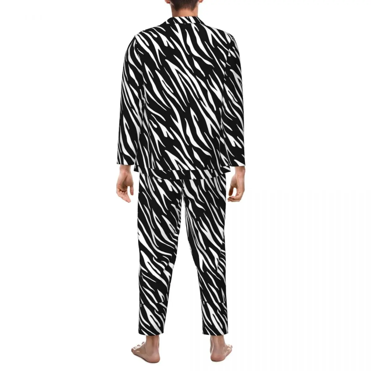 Pajamas Male Tiger Print Sleep Sleepwear Black and White Stripes Two Piece Vintage Pajama Sets Comfortable Oversize Home Suit