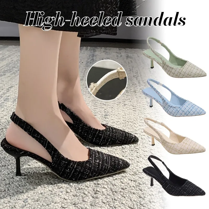 Women Sandals Knitted Platform Women Shoes Heels Pointed-Toe Party Slippers Summer Stiletto Sandals Women talons femme