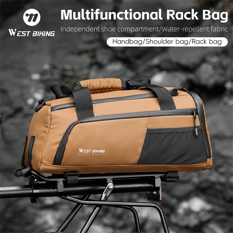 West Biking 13L Bike Rack Bag Water Repellent Reflective Shoulder Handle Shoe Compartment Cycling Trunk Bicycle Accessories
