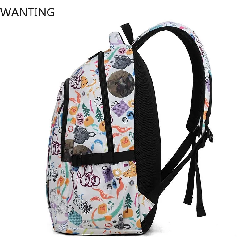Zaino con spalle stampate alla moda per donna Zaino da viaggio impermeabile di grande capacità Zaino per studenti adolescenti Zaini per laptop
