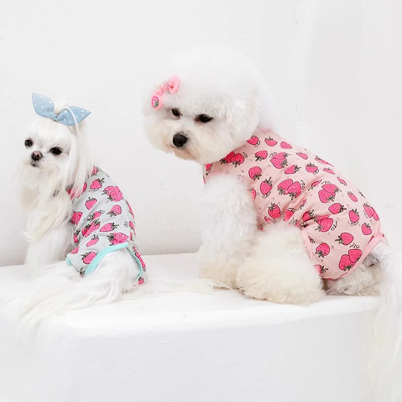 

Puppy Dog Wrap Belly Clothing Fashion Strawberry Print Cotton Four Feets Jumpsuits For Small Medium Dogs Summer Pet Dog Clothes