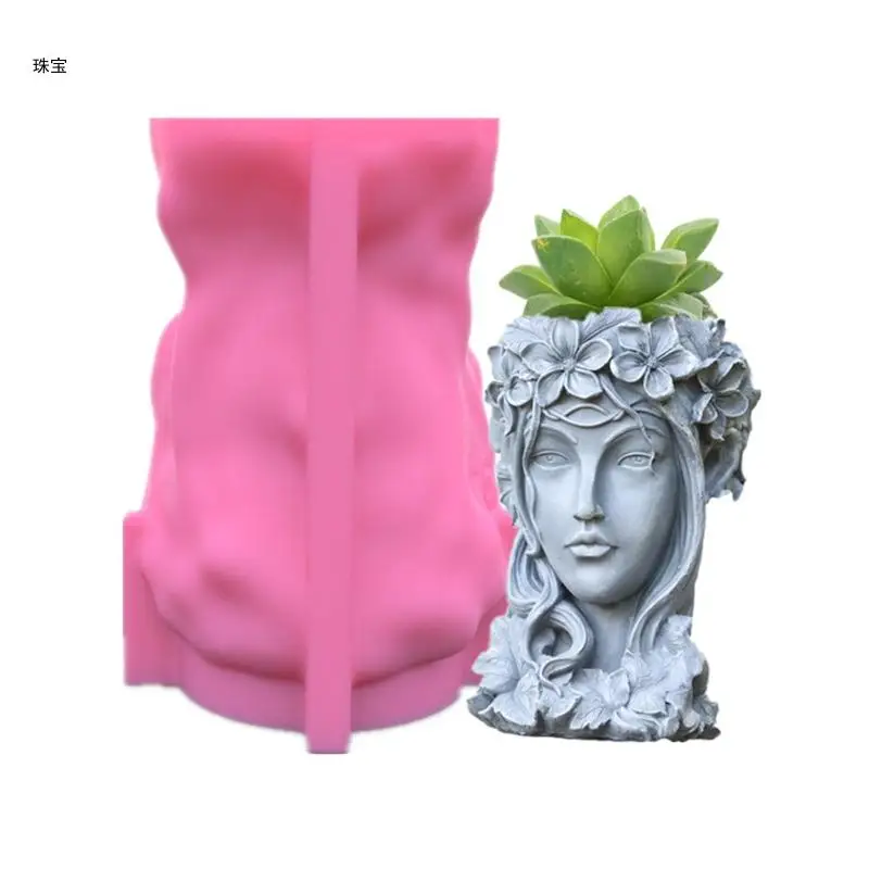 X5QE Handmade Girl for Head Shaped Flower Pot UV Epoxy Mold Pen Holder Holder Cement Pot Planter Resin Silicone Mould