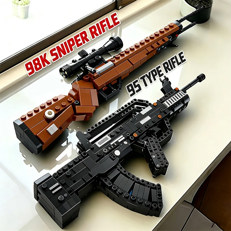 Building Blocks Gun Kar98k Sniper Rifle Type 95 Assault Rifle AK47 Military Bricks Boys DIY Assembly Toy Christmas Gift