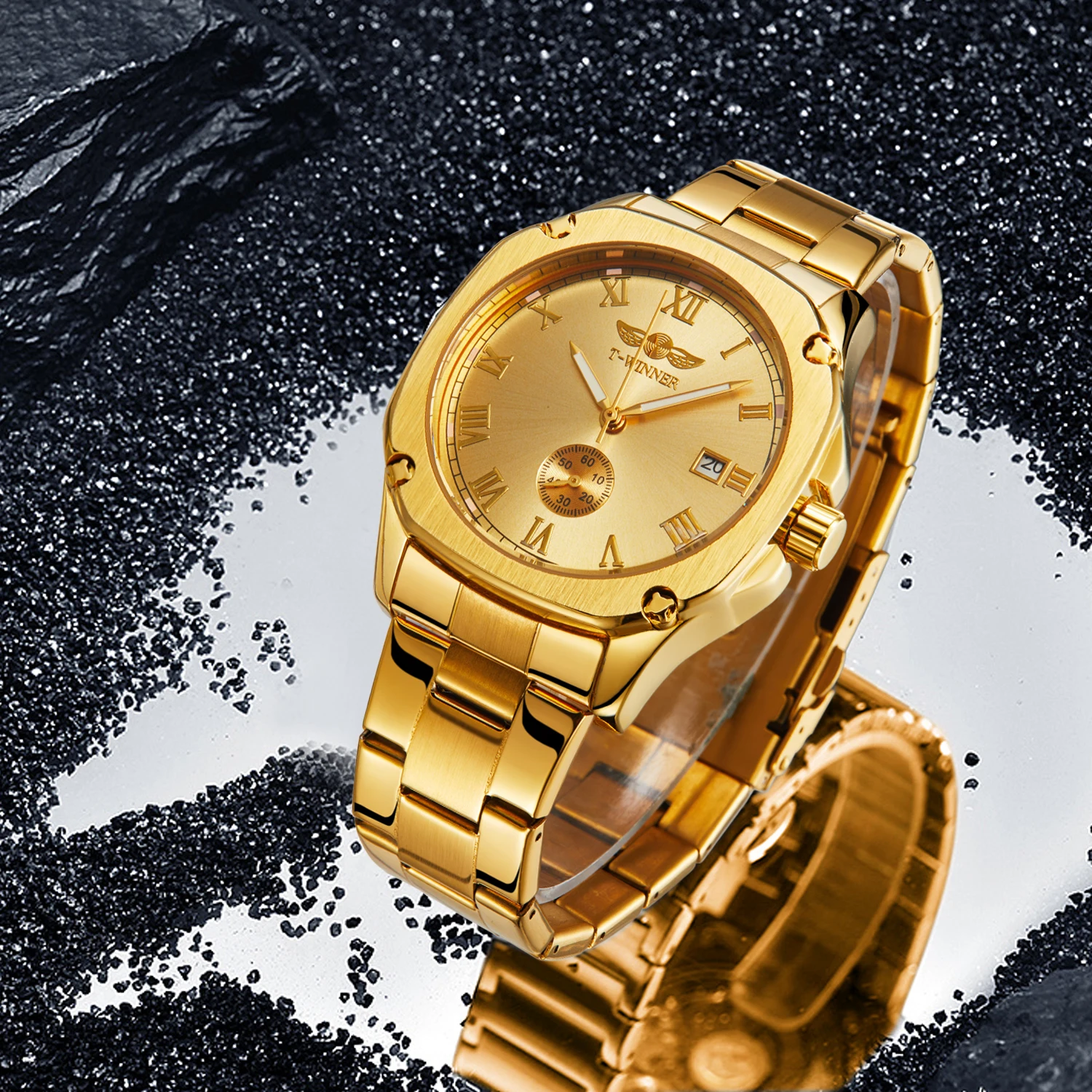WINNER Luxus Golduhr für Herren Kalender Royal Automatische Mechanische Herrenuhren Edelstahlarmband Business-Armbanduhren