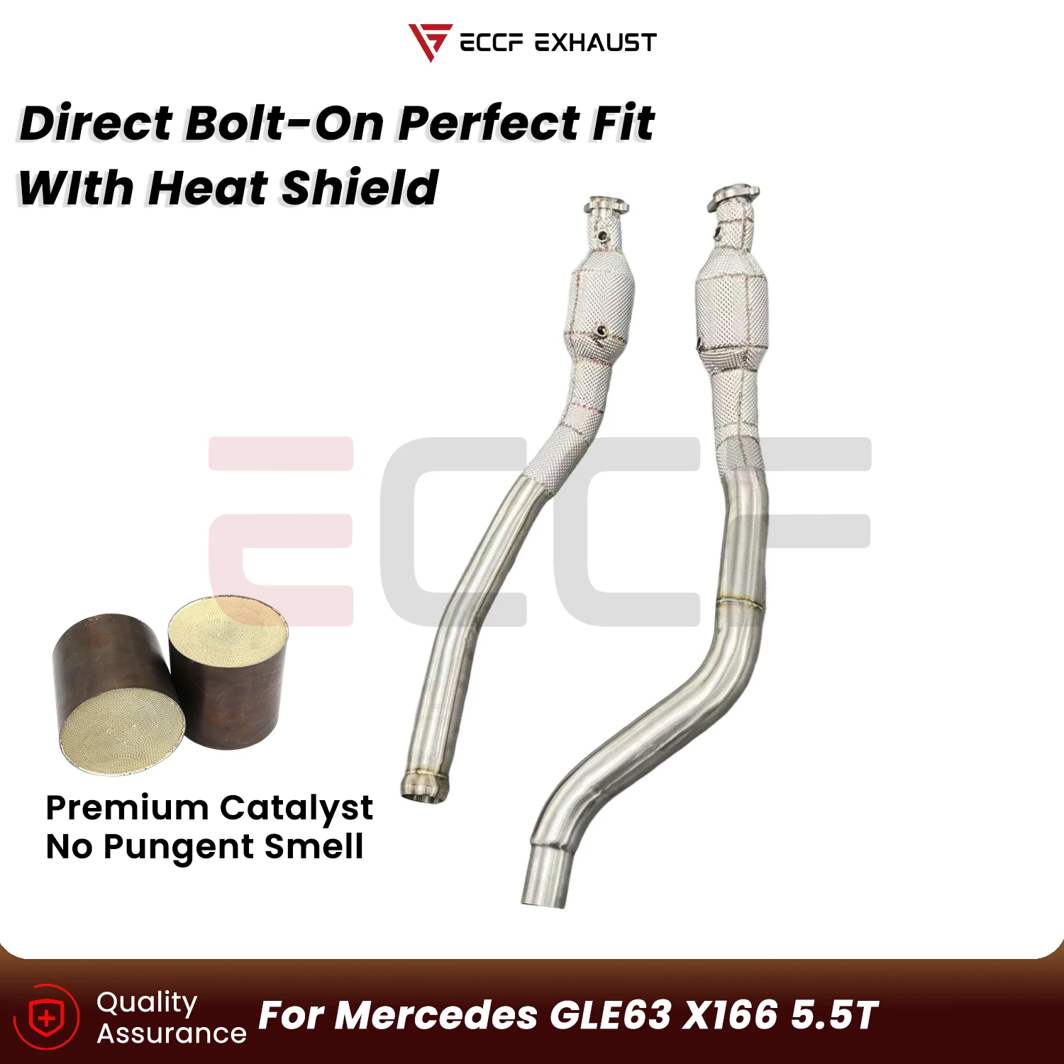 

Sporty Downpipe With Heat Shield For Mercedes GLE63 X166 5.5T Aggressive Exhaust Sound Plug and Play Upgrade Performance