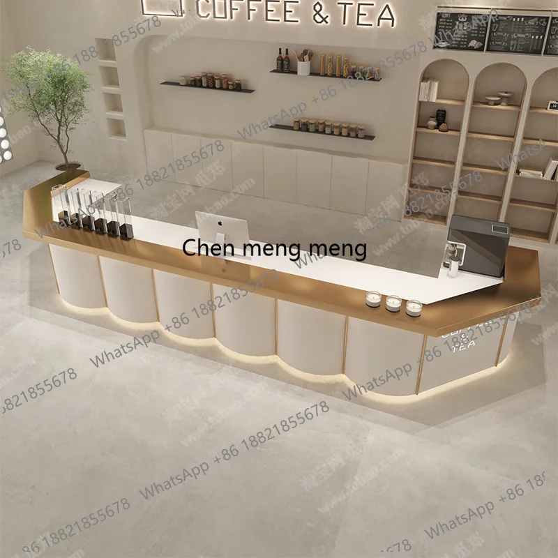 طاولة بار لصالونات التجميل الفاخرة الخفيفة، بسيطة وحديثة على الطراز الكريمي، مقهى صالون تجميل، مكتب استقبال مستشفى الأسنان #3