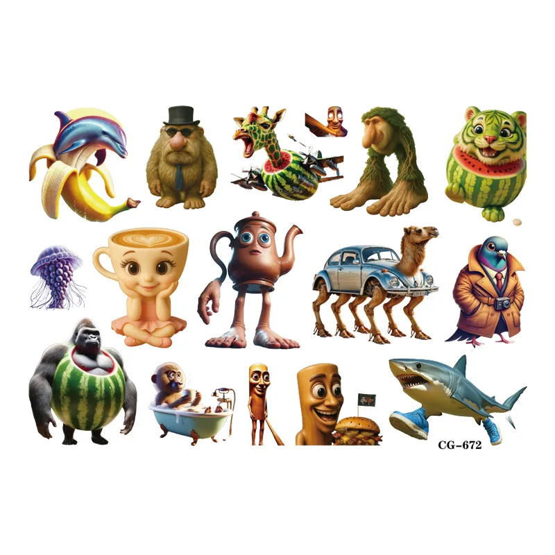 1 قطعة تونغ تونغ الصحور الإيطالية Brainrot AI Abstrac المؤقتة الوشم ملصق لطيف الجسم الفن لصاقات وشم لهدايا الحفلات #3