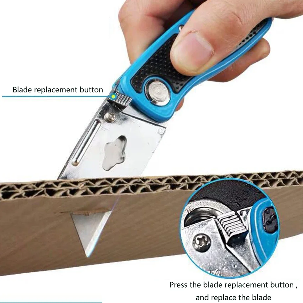 Folding Blade Utility Knife Cutter with Rubber Anti-slip Hand Safety Lock Pocket Outdoor Heavy Duty Box Cutter Hand Tool