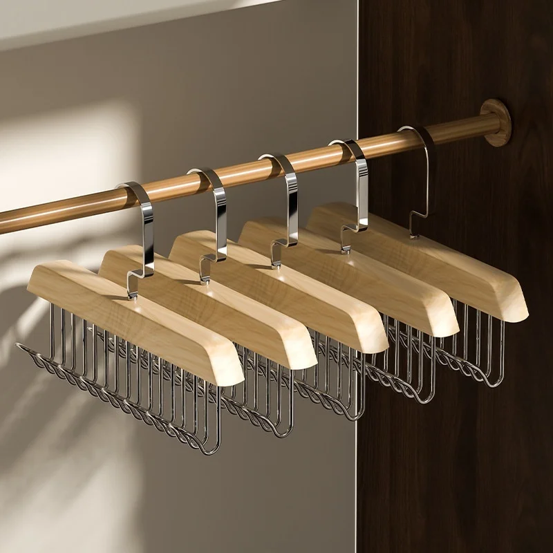 1 multi-functional hook hanger made of solid wood material, with 8 hooks, suitable for storing underwear, vests, ties, and belts