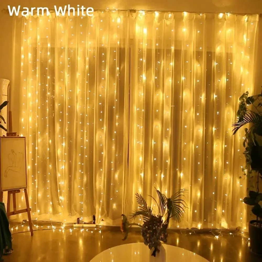 USB Warm White LED String Light 8 Mode Christmas Fairy Garland Curtain Light Decor For Home Holiday Decorative New Year Lamp