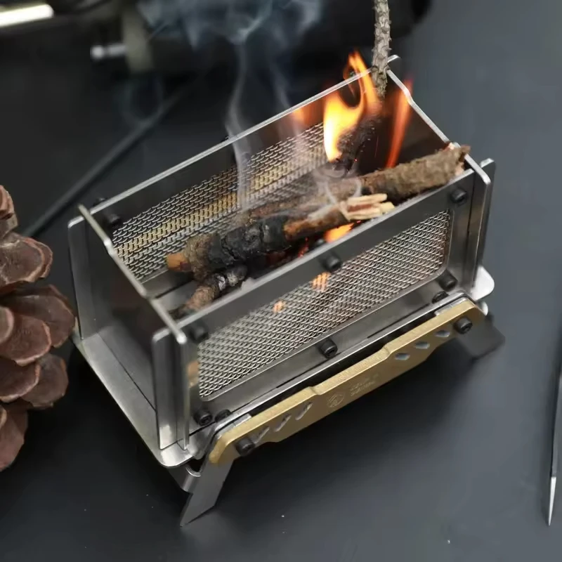 US in Stock Mini Stove Wood Burning Multi-fuel Portable Stainless Steel Camping Stove  Outdoor Heating Cooking  Hiking