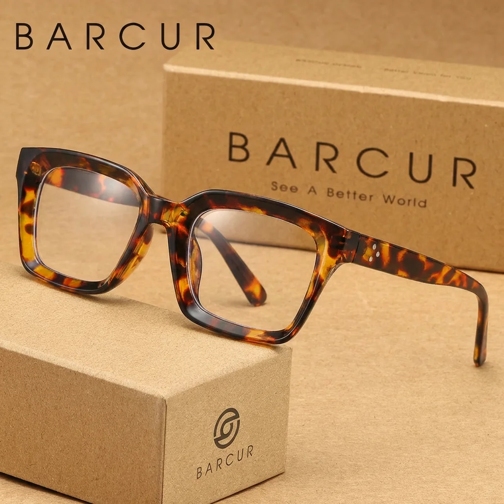 

BARCUR Retro Black Square Eyeglasses PC Frame Fashion Eyewear for Men Women Daily Casual Streetwear
