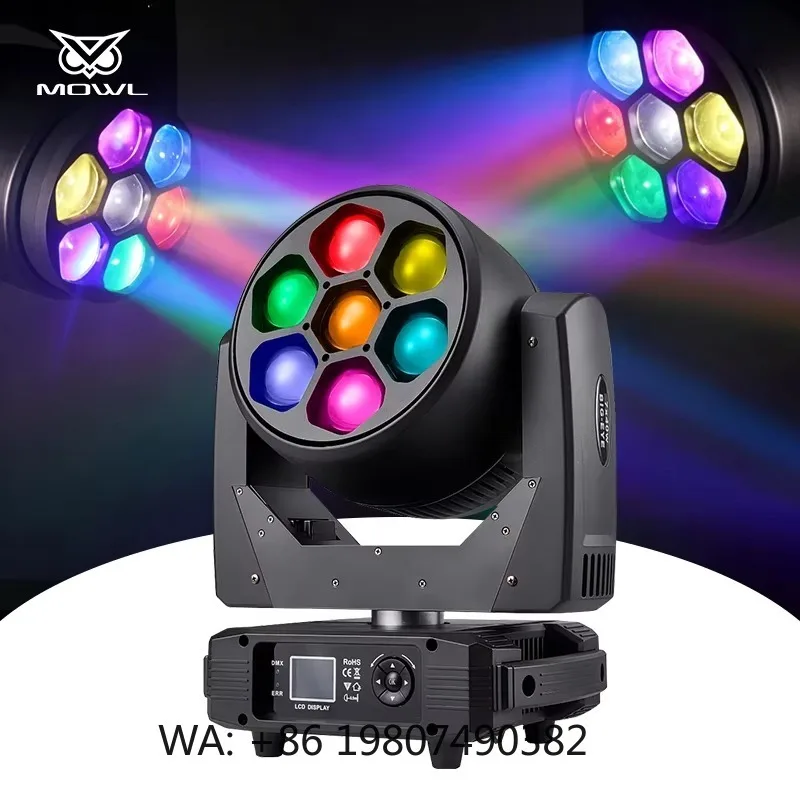 7x40W 4in1 RGBW Bee Eye Zoom LED Wash Moving Head Light DMX Controlled Projection Fixture for Nightclub Bar Stage Show