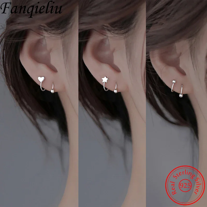 

Fanqieliu Genuine 925 Sterling Silver Fashion Jewelry New Spiral Heart Star Stud Earrings For Women FQL23690