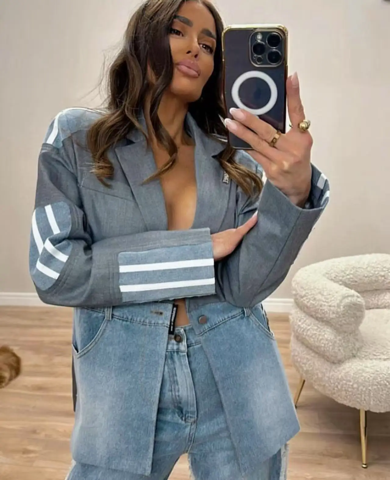 SuperAen Herfst Nieuwe Koreaanse stijl Mode dames Denim Patchwork Notched Single-knop Ontwerp Past High Street Casual Blazers