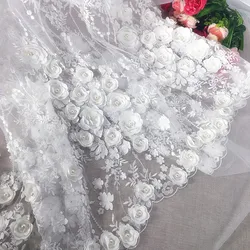 European ornate beaded 3D satin floral lace fabric Sequin fabric Embroidered fabric Wedding dress fabric