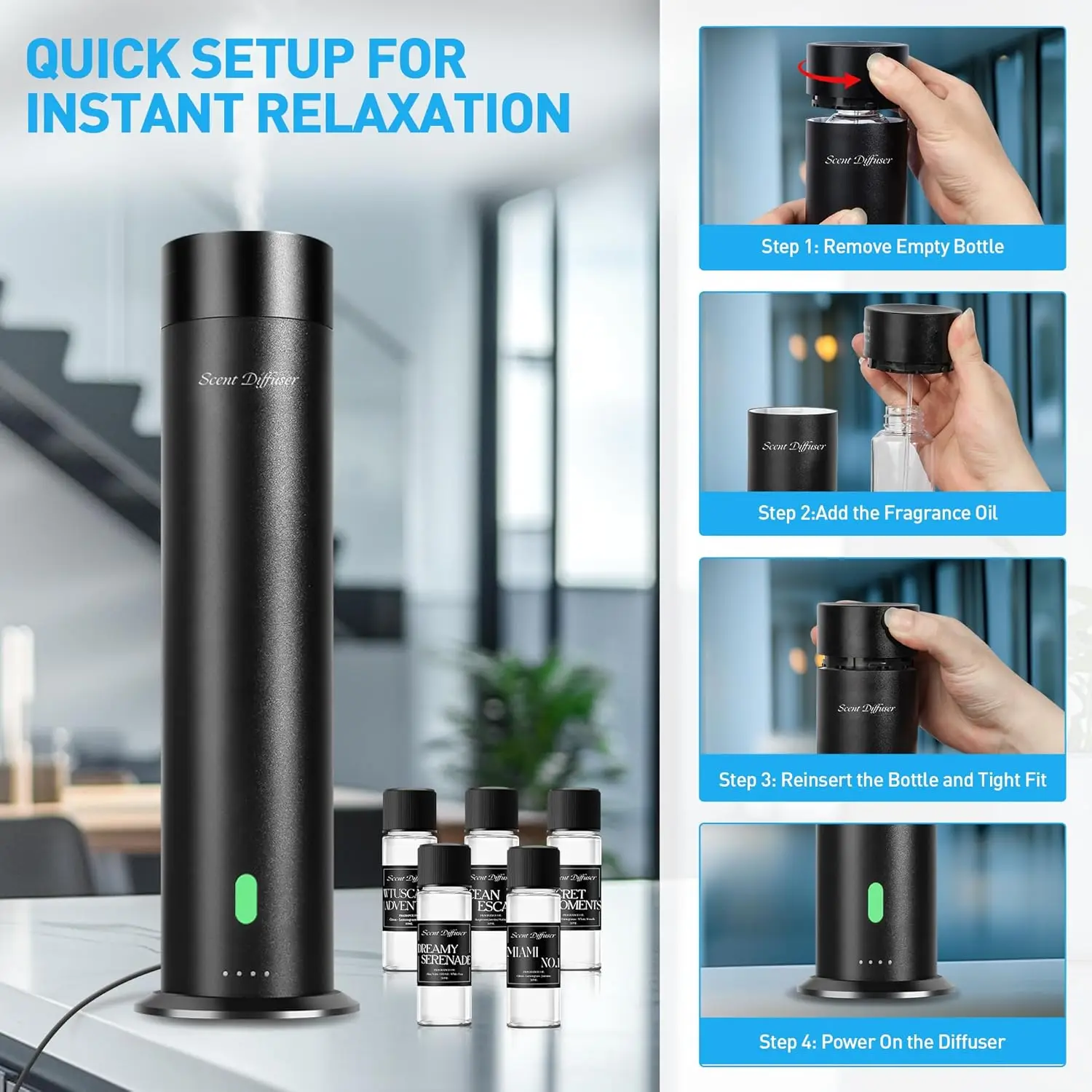 Waterl Scent Diffuser Starter Kit - 800 Sq Ft Coverage, Hotel Scent Diffuser, Ential Oil Diffuser Large Room, Luded 5 Scent