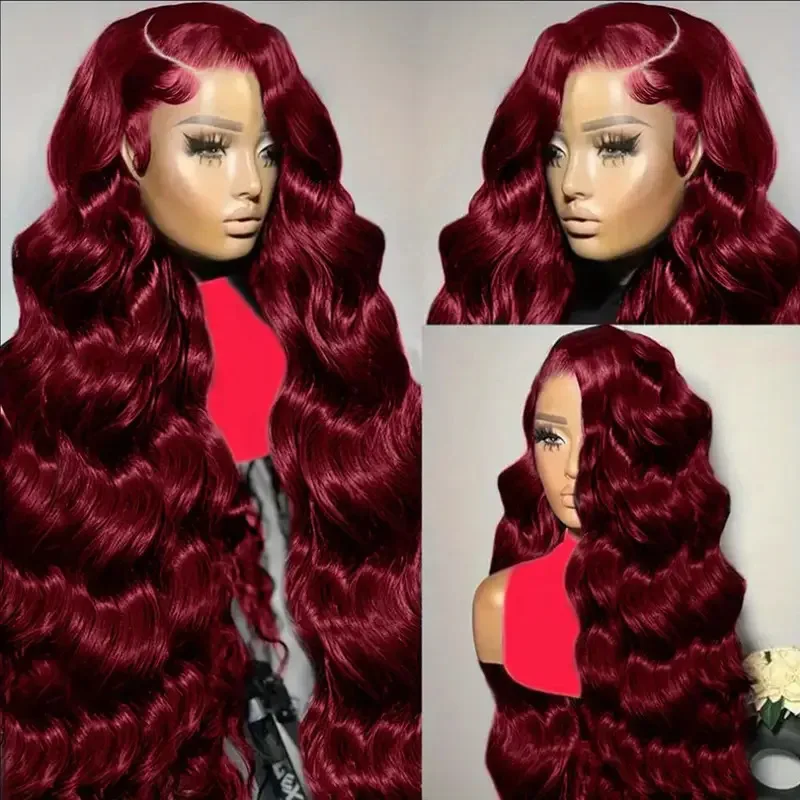 Half hand hook lace headband, European and American women's burgundy long curly hair, hot selling wig
