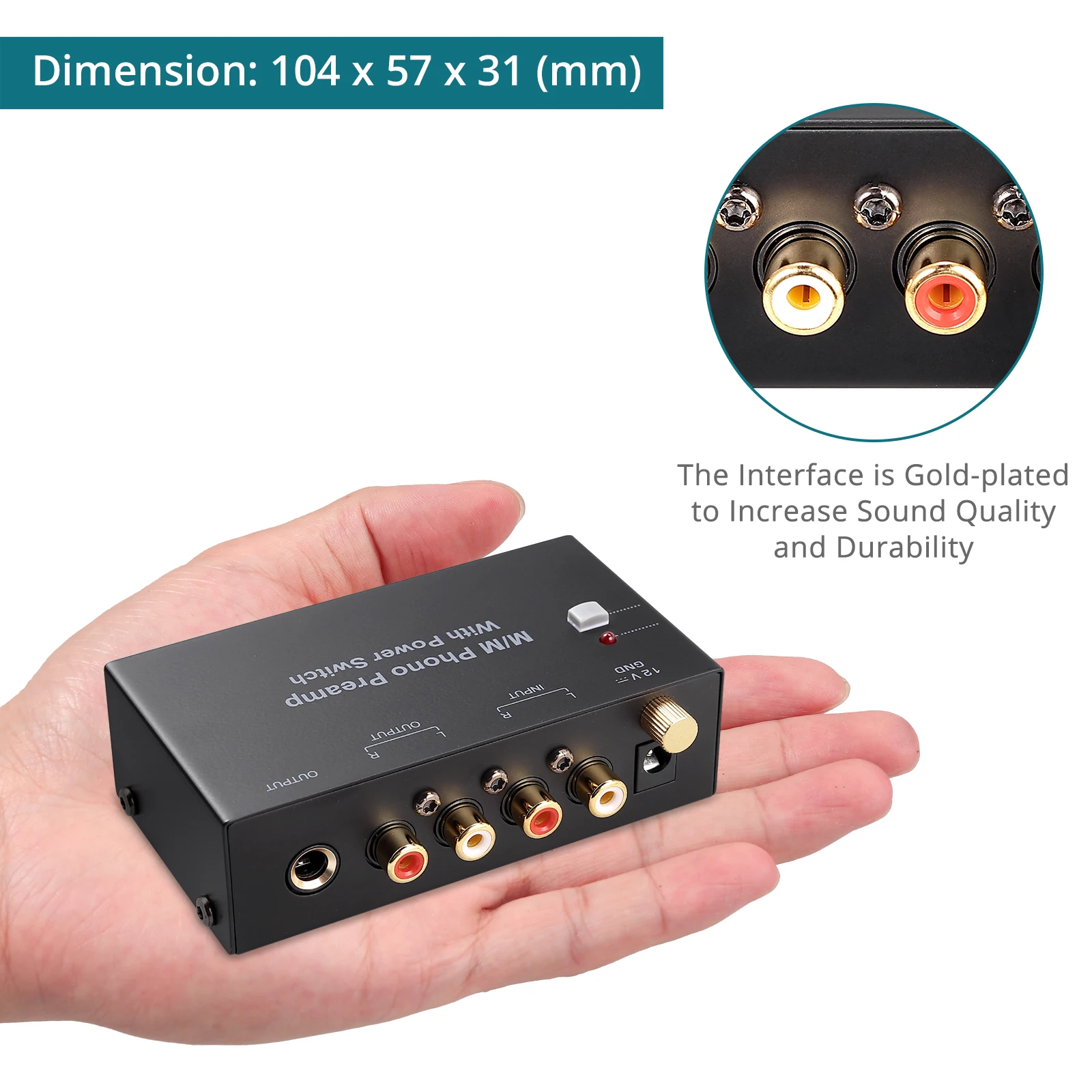 Phono Preamp Mini Stereo Audio Compact Ultra Low Noise MM Turntable Preamplifier With RCA Input Output 12V Power Adapter