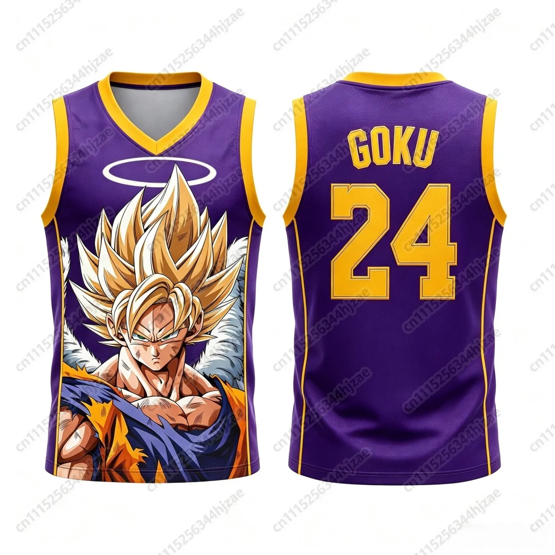 Dragon Ball Goku Super Saiyan Nr. 23 Basketball-Trikot für Herren, 3D-Druck, Sport-Tanktop, weiß-goldener Farbverlauf, Anime-Design, passend für die ganze Familie. – Detail 5