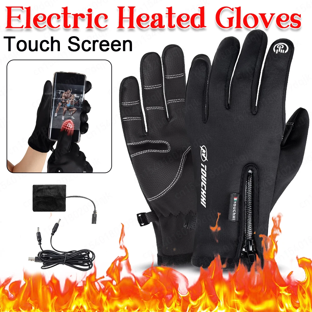 USB 3 Gänge Touchscreen Beheizte Motorrad Handschuhe Outdoor Winter Ski Handschuhe Sport Angeln Warme Reiten Fahrrad Handschuhe