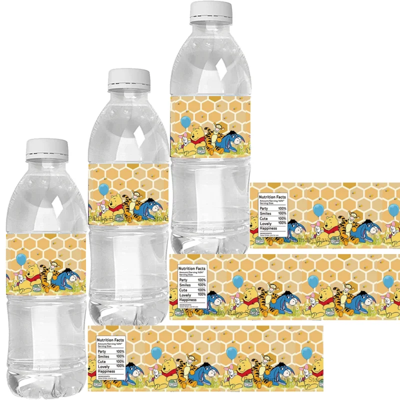 Disney Winnie the Pooh Stickers Birthday Party Decorations Waterproof Stickers Water Labels Bear Party bottle Label for Birthday