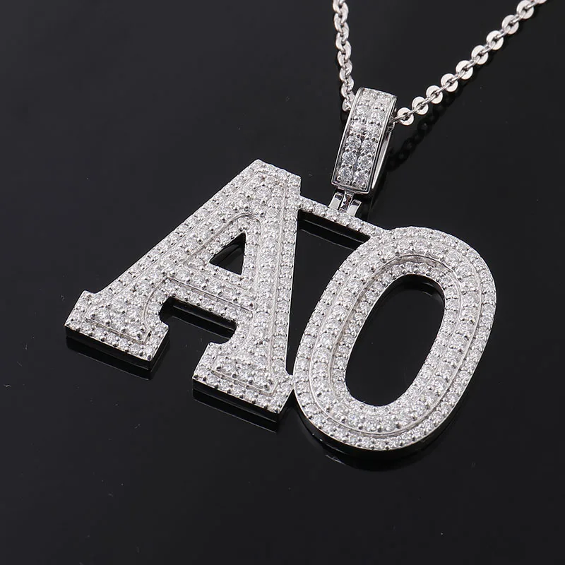 Iced Out A-O Initial Necklace for Men Women, Bling AO Two Letters Pendant Hain, Trendy Hip Hop Custom Jewelry Gift מתנות לאישה