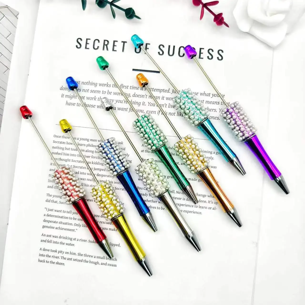 A36PCS Electroplating Gradient Ballpoint Pen, Diamond Patch Bead Pen Wholesale