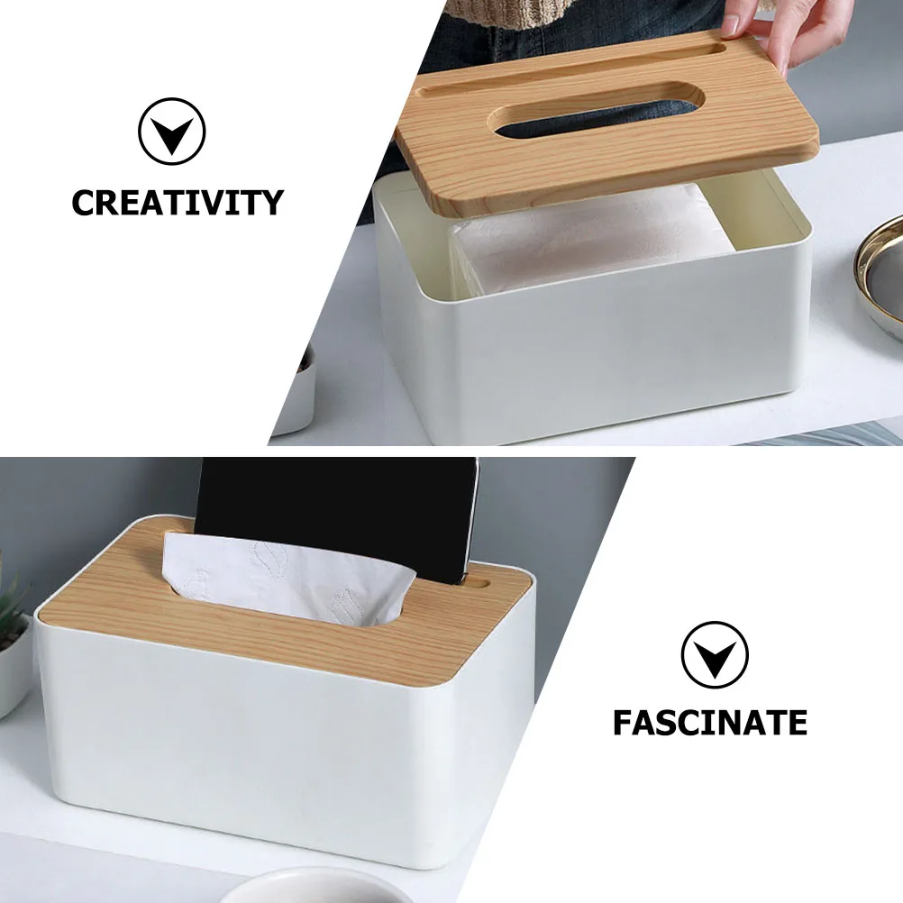 

Wood Grain Tissue Box Smooth Pet Material Desktop Napkin Box Holder Decorative Tissue Storage for Home Car Office Hotel