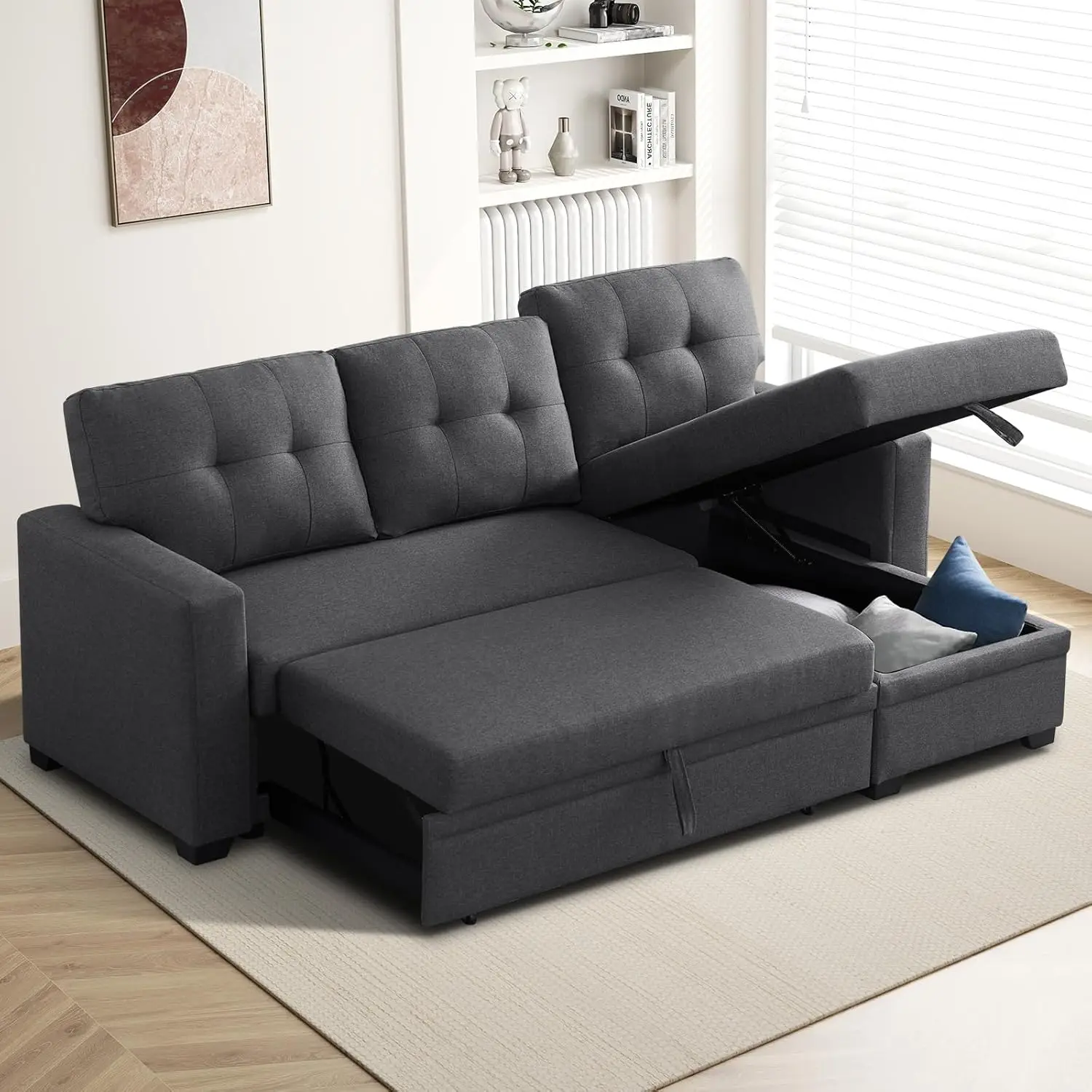 L Shaped Sofa Cama Moderno, 4-in-1 Modular Sectional Sofa with Storage