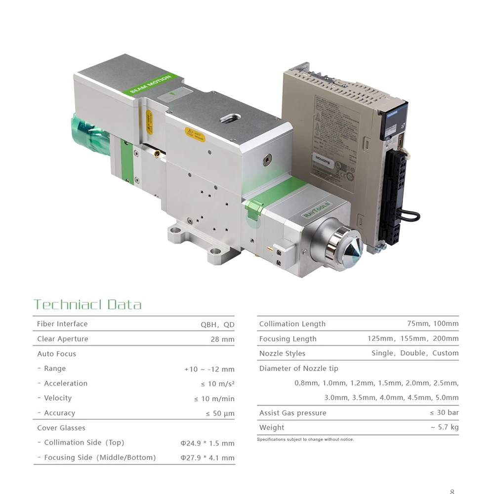 Raytools BM111 Fiber Laser Cutting Head 3.3kw Yaskawa and HcFa Servo Motor Auto Focusing for Metal Cutting