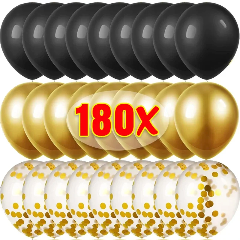 Black And Gold Mixed Balloons Set Shiny Sequin Inflatable Balloon Birthday Wedding Graduation Party Balloon Decoration Supplies