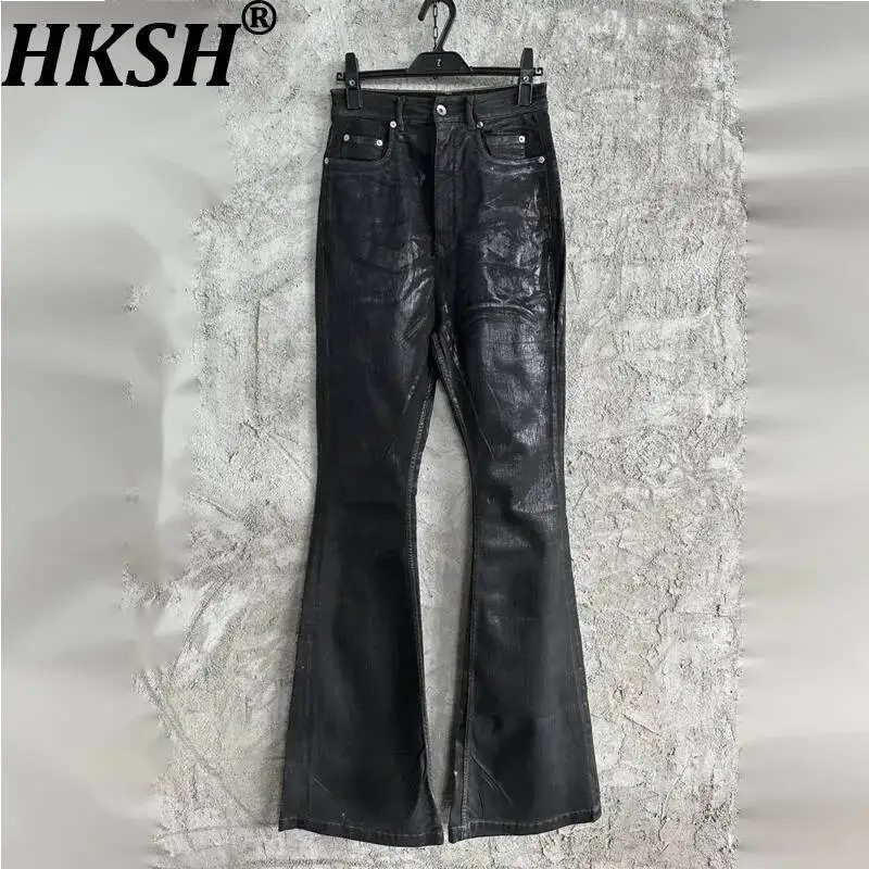 HKSH Primavera Autunno Uomo Dark RO Pantaloni in denim cerato con doppia cucitura High Street Punk Jeans elastici vintage svasati a gamba larga HK10422